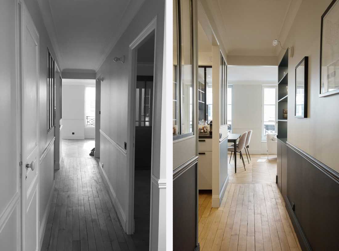 Avant-Après : aménagement d'un couloir - entrée par un architecte d'intérieur dans les Bouches du Rhône