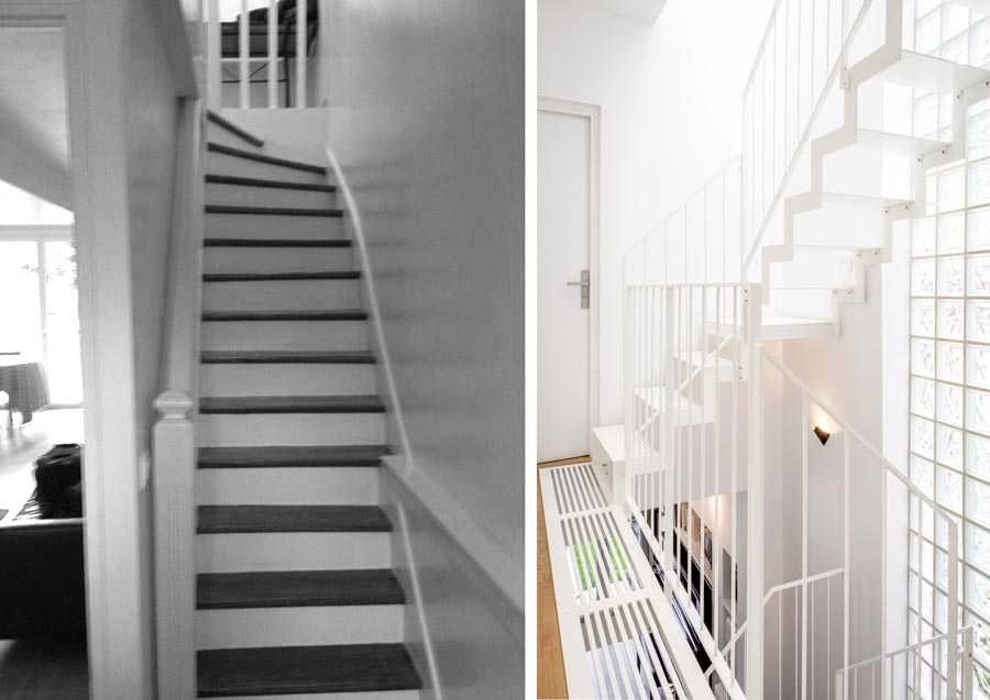 Aménagement d'un escalier 3 niveaux pour améner de la lumière dans une maison de ville