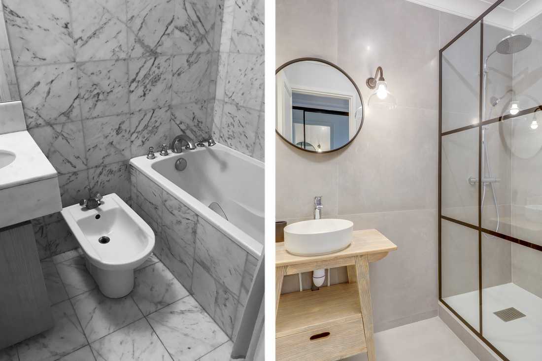 Avant - après : Rénovation d'une salle de bain par un architecte d'intérieur dans les Bouches du Rhône