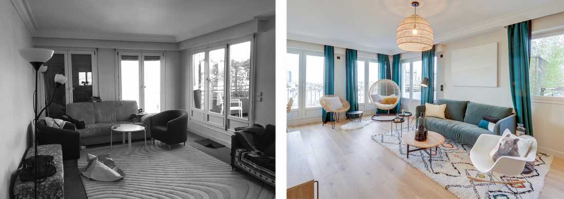 Avant - après : Aménagement du salon d'un appartement des années 60 par un architecte d'intérieur à Marseille